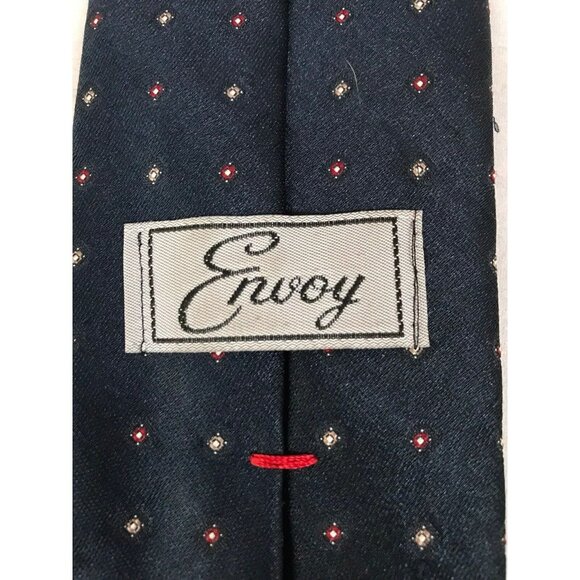 VTG Envoy Navy Blue Red Tan Polka Dots Pattern Men's Classic Neck Tie - Picture 3 of 5